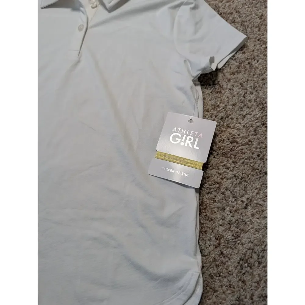 ATHLETA GIRL School Day White Polo, 12;  NWT; Breathable, Sun Protection; NEW